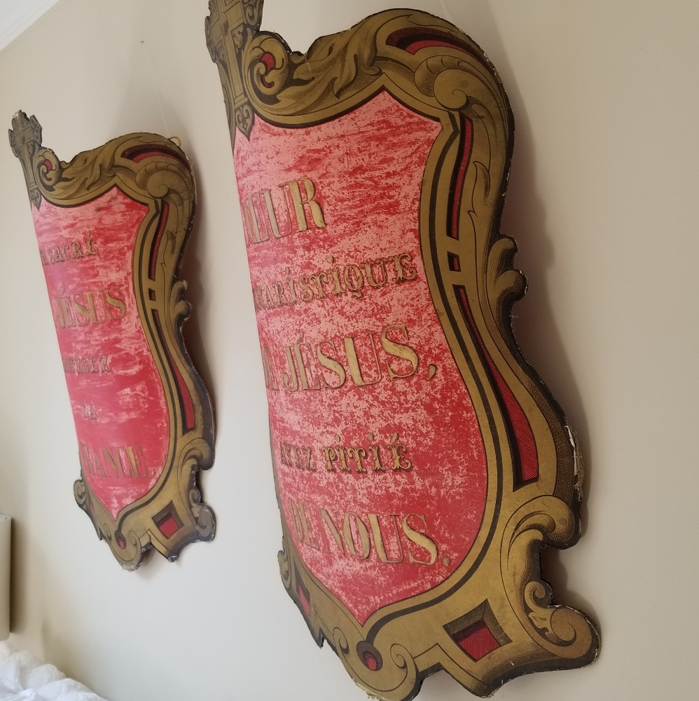 Rare! Pair French Antique Heraldic Shields